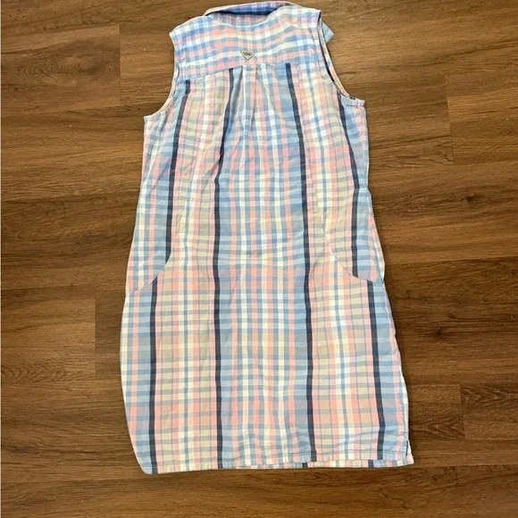 Columbia Women’s Plaid Sleeveless Cotton  Henley Dress Pockets Blue Pink Sz S - Picture 7 of 8